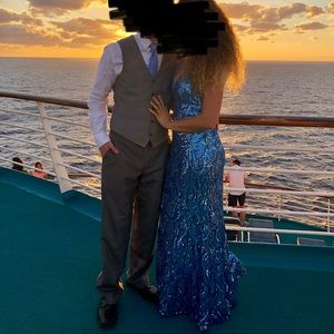Blue sequinned mermaid formal dress